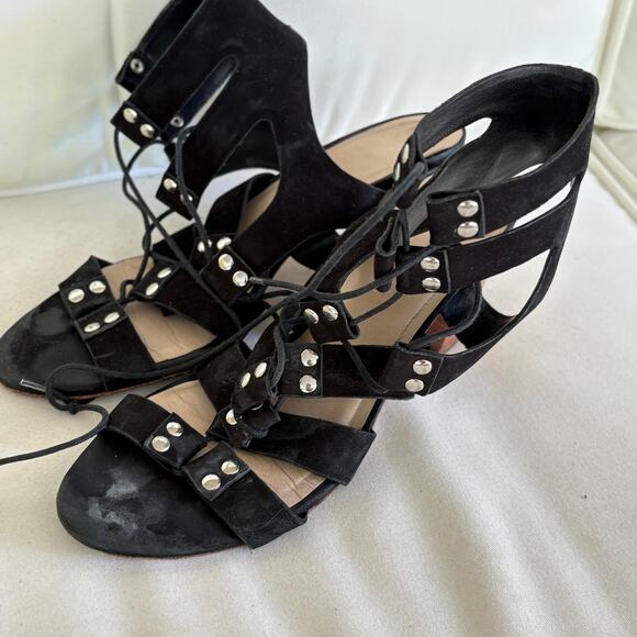 Loeffler Randall Hana Gladiator Sandals 9.5 Black Heels Strappy Leather Stud - Picture 5 of 6
